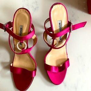 Manila Blahnik dark magenta cocktail sandals.